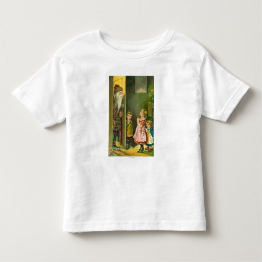 サンタを受信している楽しいクリスマスの子供 トドラーTシャツ (正面)