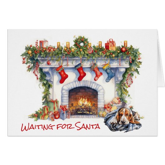 サンタを待っているバセット・ハウンド・ドッグ (正面横)