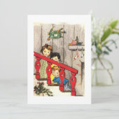 サンタを待っているヴィンテージのクリスマスの子供たち シーズンカード (スタンド正面)