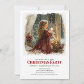 サンタを待つシンプルな女の子のクリスマス招待状(編集可能) 招待状 (正面)