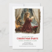 サンタを待つスイートなビクトリアンな少女 編集可能な 招待状 (正面)