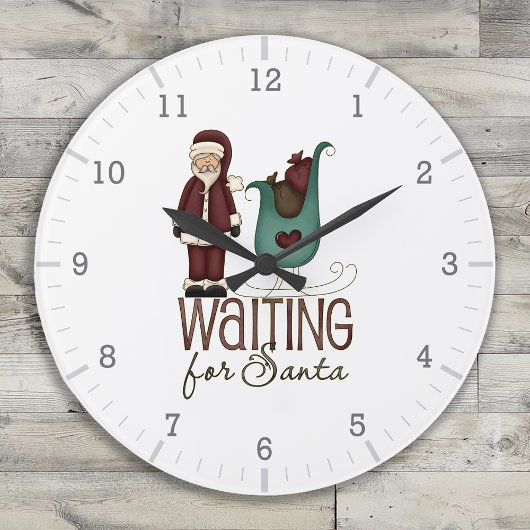 サンタを待つ – そりとサンタ ラージ壁時計