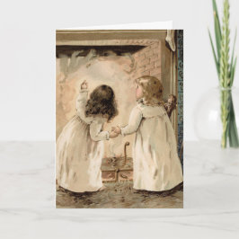 サンタを探しているヴィンテージクリスマスの子供たち シーズンカード