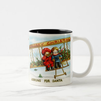 サンタを探しているヴィンテージクリスマスの子供たち ツートーンマグカップ