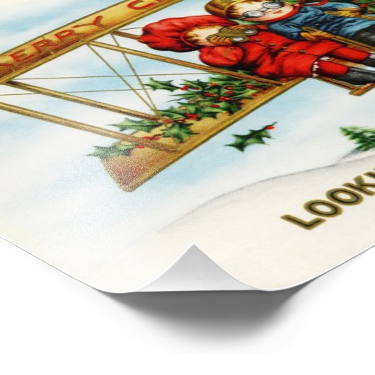 サンタを探しているヴィンテージクリスマスの子供たち フォトプリント (角)