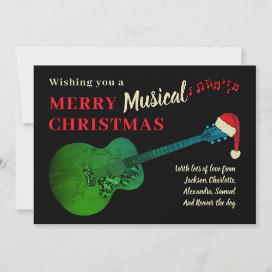 サンタを着たクリスマスアコースティックギター シーズンカード (正面)