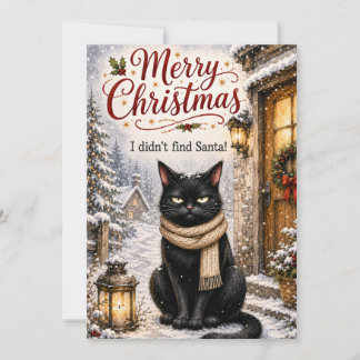 サンタを見つけられなかった面白い黒猫のクリスマスカード シーズンカード