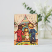 サンタを見ているヴィンテージの子供 シーズンポストカード (スタンド正面)