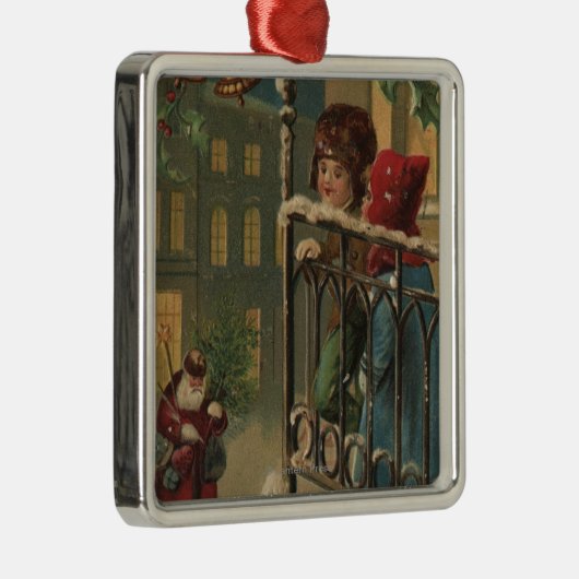 サンタを見るクリスマスGreetingKids メタルオーナメント (右)
