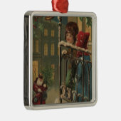 サンタを見るクリスマスGreetingKids メタルオーナメント (右)