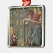 サンタを見るクリスマスGreetingKids メタルオーナメント (左)