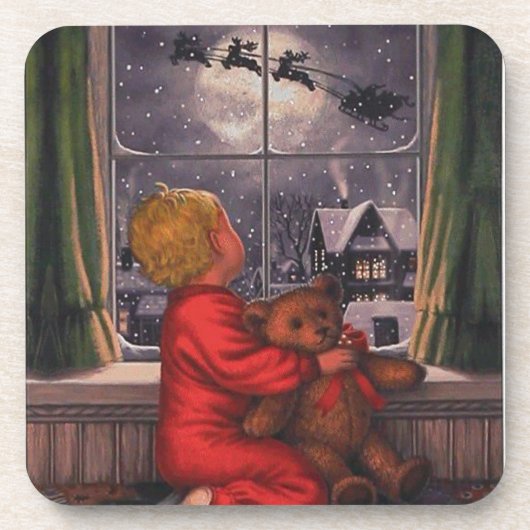 サンタを見るヴィンテージのクリスマスボーイ コースター (正面)