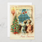 サンタを見るヴィンテージのクリスマス シーズンカード (正面/裏面)