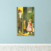 サンタを迎えるクリスマスの子供たち キャンバスプリント (インサイチュ (ウッドフロア))