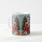 サンタを飲むコーヒーを身に着けた漫画のスケルトン コーヒーマグカップ (正面左)