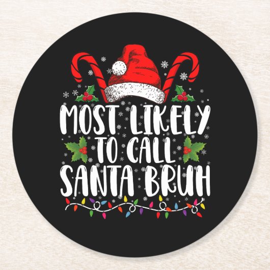 サンタを「ブゥハ」って面白いクリスマスにしそう ラウンドペーパーコースター (正面)