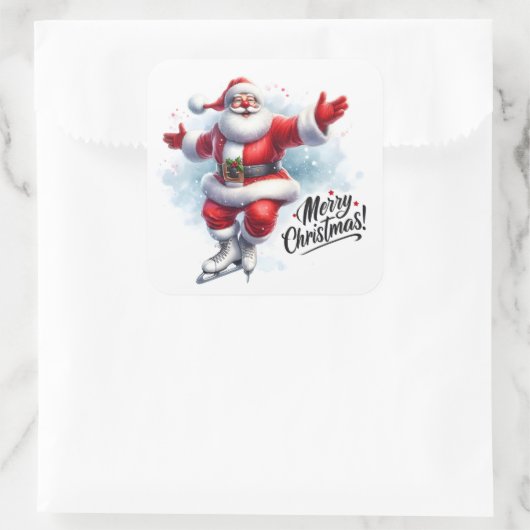 サンタアイススケートで滑るインウィンターワンダーランド スクエアシール (バッグ)