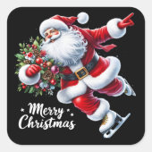 サンタアイススケートで滑るクリスマスに楽しく スクエアシール (正面)