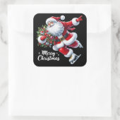 サンタアイススケートで滑るクリスマスに楽しく スクエアシール (バッグ)