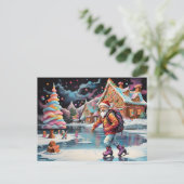 サンタアイススケートで滑るサイケデリックカラー シーズンポストカード (スタンド正面)