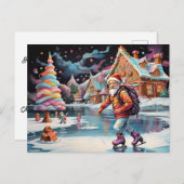 サンタアイススケートで滑るサイケデリックカラー シーズンポストカード (正面/裏面)