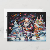 サンタアイススケートで滑るサイケデリックカラー ポストカード (正面/裏面)