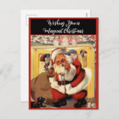 サンタアットフィアレスウィズパピーズヴィンテージレトロ シーズンポストカード (正面/裏面)