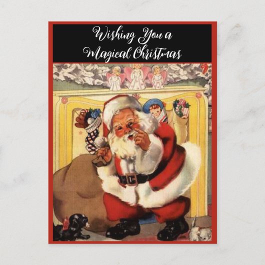 サンタアットフィアレスウィズパピーズヴィンテージレトロ シーズンポストカード (正面)