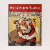 サンタアットフィアレスウィズパピーズヴィンテージレトロ ジグソーパズル (縦)