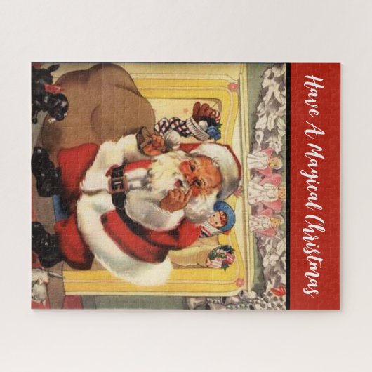 サンタアットフィアレスウィズパピーズヴィンテージレトロ ジグソーパズル (横)
