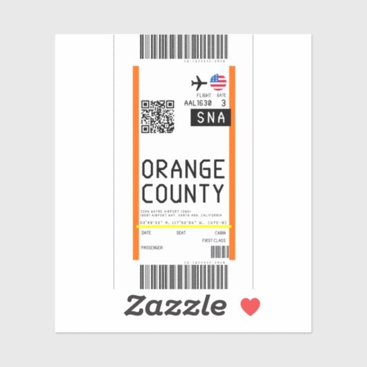サンタアナへの搭乗券(SNA) シール (シート)