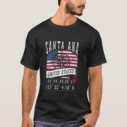 サンタアナ統一された州旗GPS座標サンタ Tシャツ (正面)
