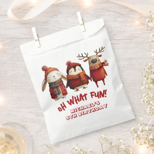 サンタアニマルフェスティバルクリスマスキッズバースデーパーティー フェイバーバッグ (クリップ留めされた状態)