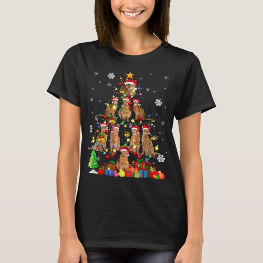 サンタアビシニアンのクリスマスツリークリスマスライツサンタ Tシャツ (正面)