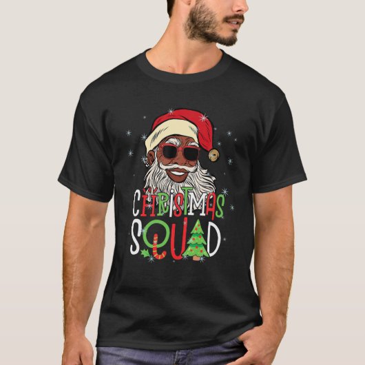 サンタアフロ・アフリカ系アメリカ人サンタクリスマススクワッド Tシャツ (正面)