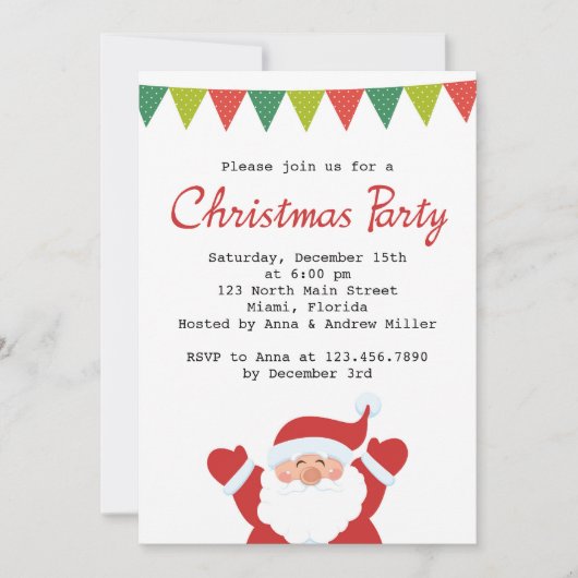 サンタアンドクリスマスバンティンホリデーパーティー招待状 招待状 (正面)