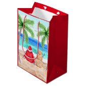 サンタアンドサンド雪だるまオンビーチクリスマス ミディアムペーパーバッグ (正面アングル)