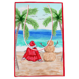 サンタアンドサンド雪だるまオンビーチクリスマス ミディアムペーパーバッグ