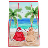 サンタアンドサンド雪だるまオンビーチクリスマス ミディアムペーパーバッグ (裏面)