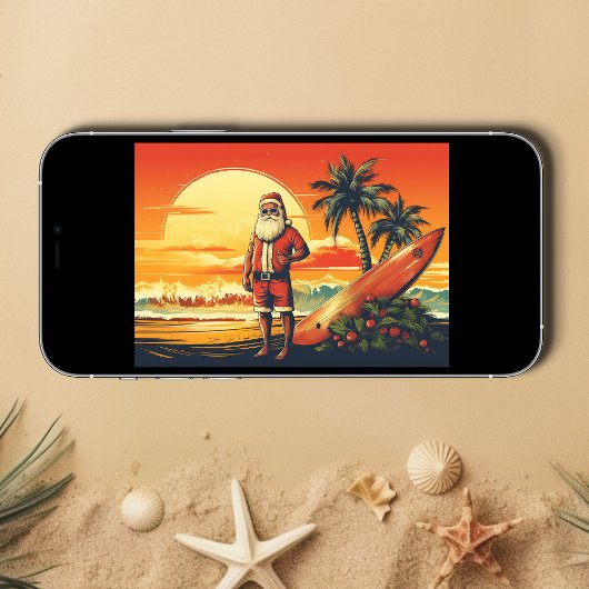 サンタアンドサーフボードレトロサーフィンビーチクリスマス シーズンカード