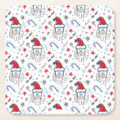 サンタイラストレーションクリスマスストッキング スクエアペーパーコースター (正面)
