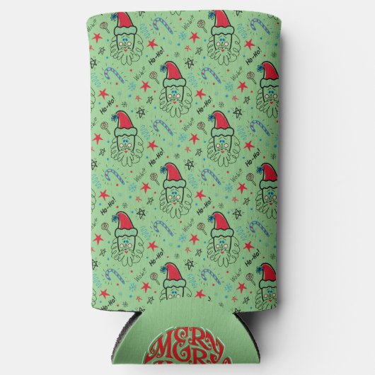サンタイラストレーションクリスマスストッキング スリム缶クーラー (正面)