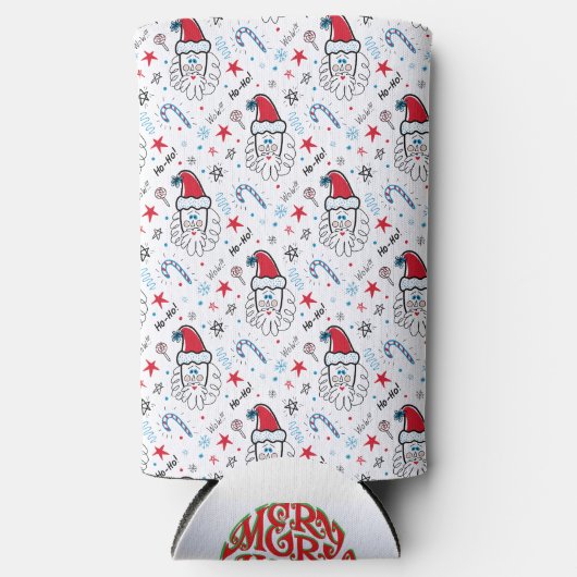 サンタイラストレーションクリスマスストッキング スリム缶クーラー (正面)