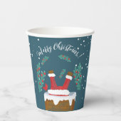サンタインおもしろいチムニーブルークリスマス紙カップ 紙コップ (正面)