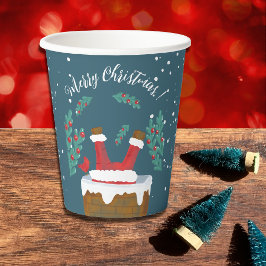 サンタインおもしろいチムニーブルークリスマス紙カップ 紙コップ
