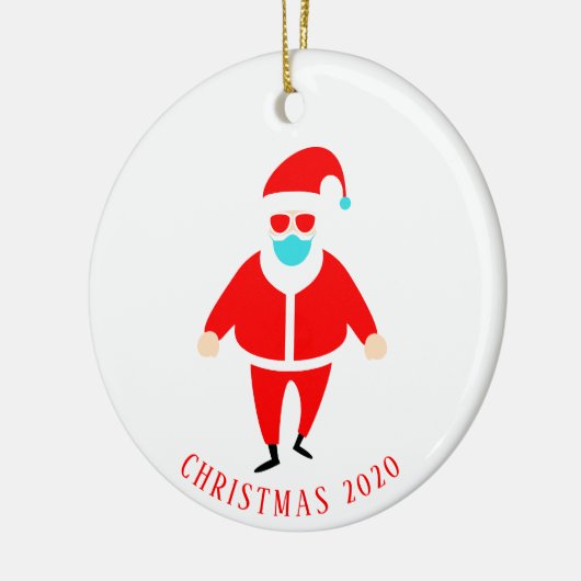 サンタインおもしろい顔マスクのクリパーソナライズされたスマス セラミックオーナメント (左)