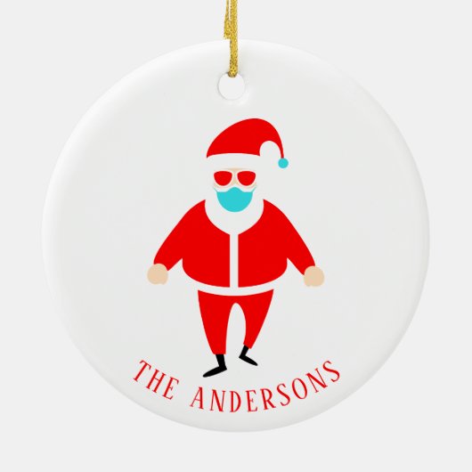 サンタインおもしろい顔マスクのクリパーソナライズされたスマス セラミックオーナメント (裏面)