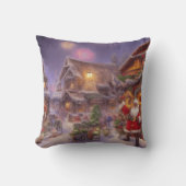 サンタインアクリスマスビレッジファンタジー景観 クッション (正面)
