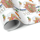 サンタインギンガーブレッドハウスと小妖精や小人カラフルおもしろい ラッピングペーパー (ロールコーナー)