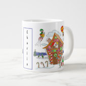 サンタインギンガーブレッドハウス小妖精や小人 カラフル ジャンボコーヒーマグカップ (正面右)